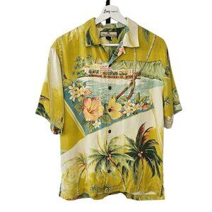 Tommy Bahama Mens 100% Silk Hawaiian Island Print Short Sleeve Button Up, Sz S